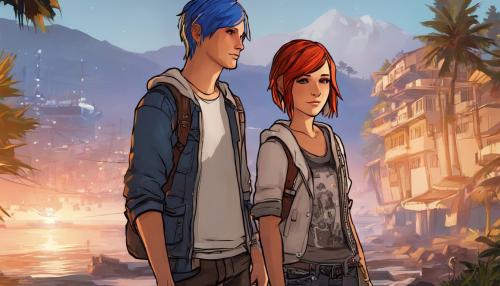 Large image of chloe price and max caufield with pretty art of arcadia bay from the game life is strange 