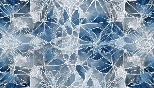 frosted windowpanes and icecrystals pattern, in the style oficy whites and blues, mandalapatterns, delicate tracery,crystalline formations, magicalwinter