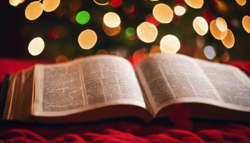 Open Bible with a Christmas background