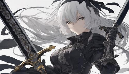 2b near automata. Background in the themes of the anime near automata. 2b hold her sword. 