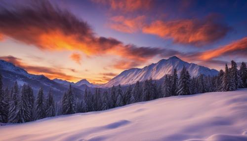 snowy mountain sunset