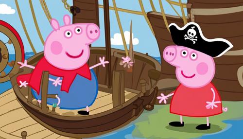 Peppa pig as a pirate in a beatiful pirate ship