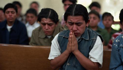 Mexican Cholo, Crying, Praying in church, 1990