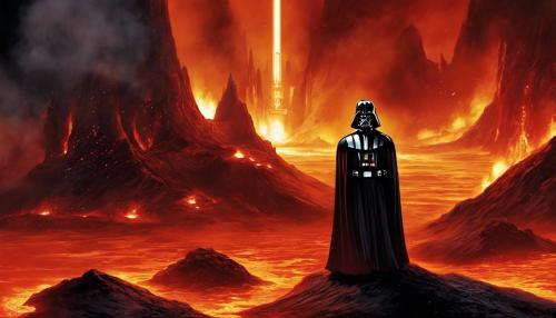 Darth Vader suffering in lava on mustafar trying to return to his past in the jedi coucil as anakin skywalker with padme