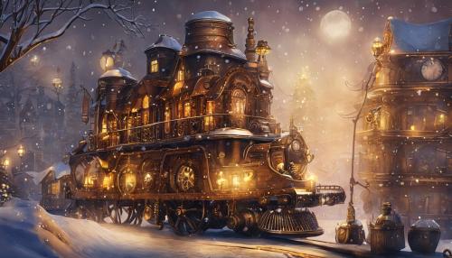 Steampunk world with Christmas vibes