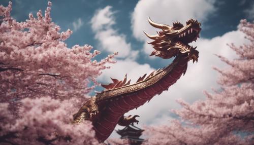 4k cherry blossom dragon flying in the clouds