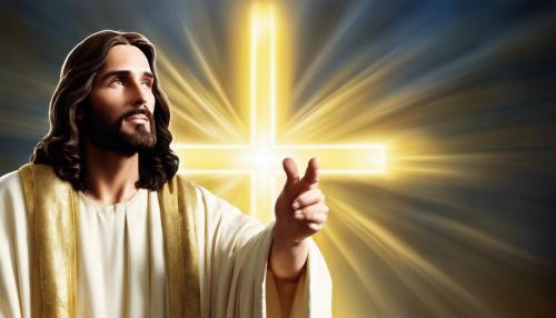 Jesus Christ Welcoming You with a Shiny Gold Cross in The Background.