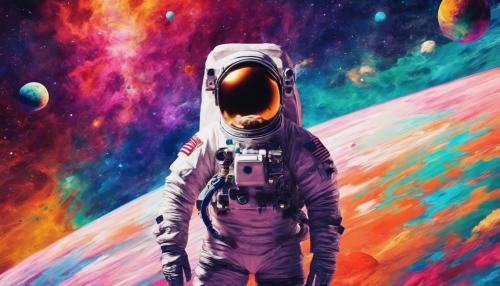 Astronaut smoking in colorful space