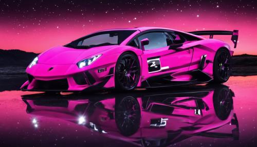 pink fast car with completely black night sky background 