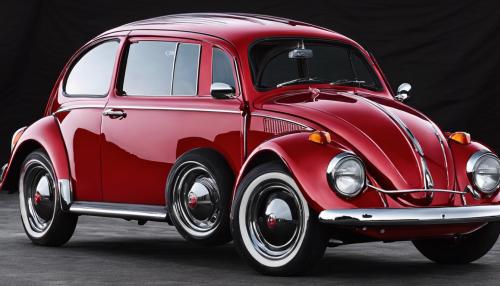 candy apple red vw beatle car completely black back ground 