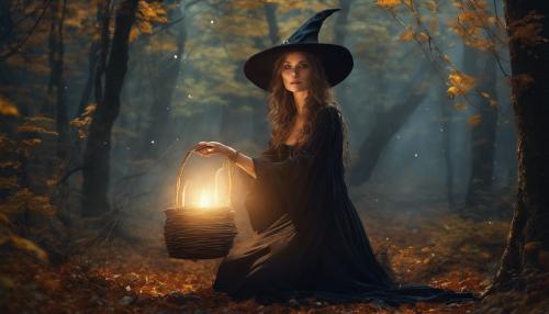 witch casting spells, fantasy, in the forest 