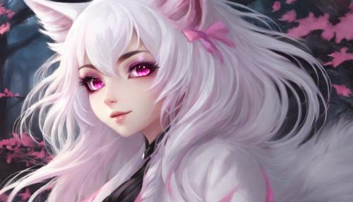 Fox girl,white hair,pink eyes