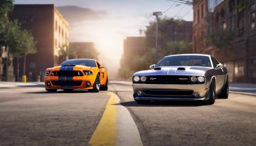 Street race mustang gt and dodge challenger 