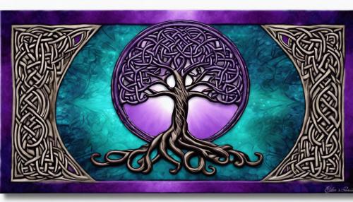 purple Teal beautiful shades of blue and purple with accents of the tree of life all Celtic style