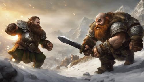 Dwarf fighting Ogre in battlefield 