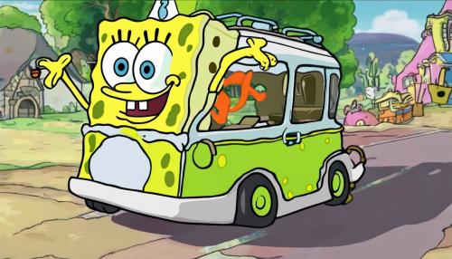 Spongebob driving the pattywagon 