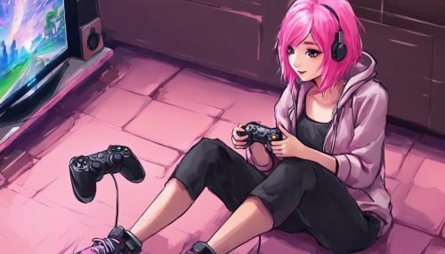 Anime girl with pink hair playing videogames