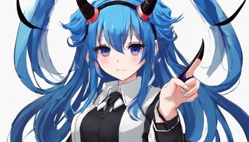 Anime girl with devil horns and blue hair