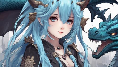 Anime girl with dragon horns and light blue hair