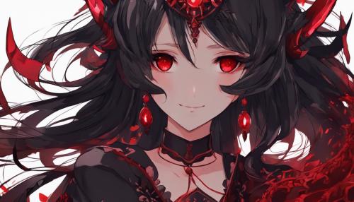 Anime demon princess with black hair and ruby red eyes