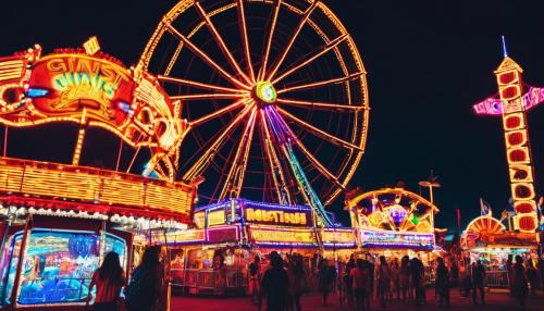 Giant neon ferris wheel at the carnival at nightime