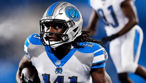 Lions WR Jameson williams all blue backround with oreo involved 