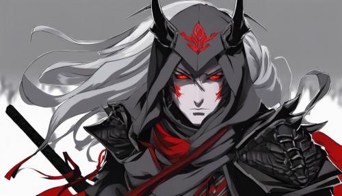 Demon Angel Ninja grey hair Red eyes  