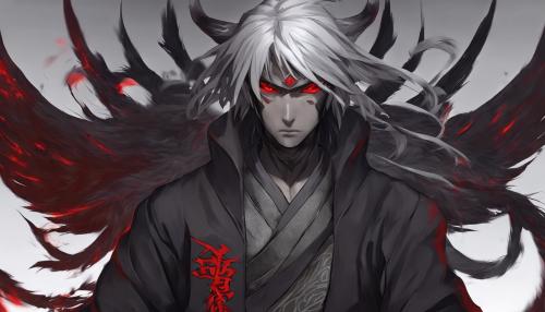 Demon Angel Ninja grey hair Red eyes  