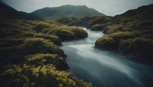 A single stream flowing down from a mountain into the sea