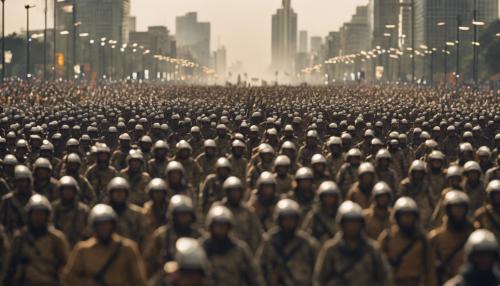 An army of one million men marching toward a giant city