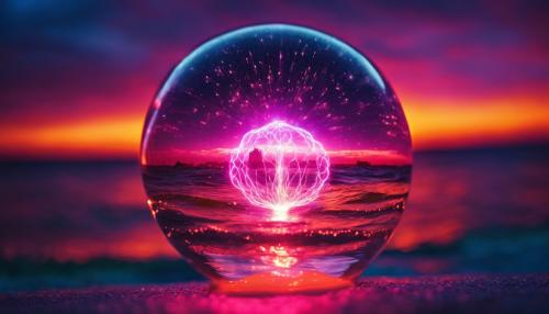 A massive Plasma ball over a neon ocean 