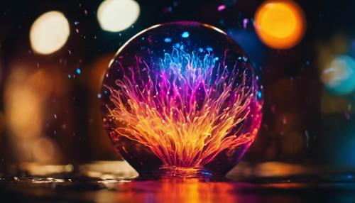 A colorful plasma ball under water at night