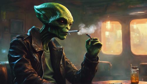 A cool alien in a leather jacket smoking a cigarette 