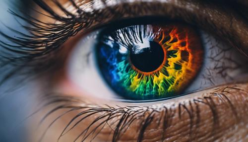 A very detailed image of a  human eye with multiple colors