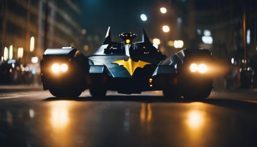 The Batmobile shooting its guns at night 