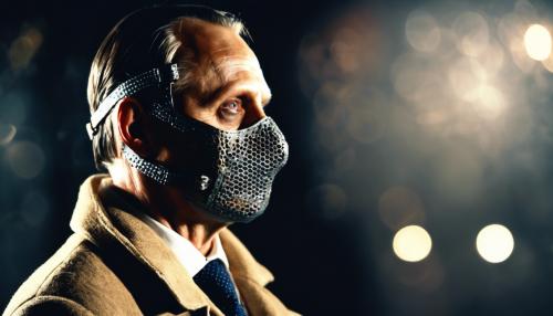 Hannibal Lecter in mask, surrounded by darkness