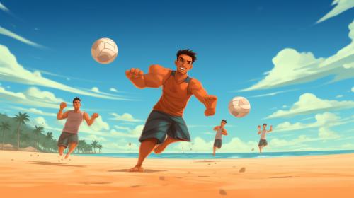 Guys playing volleyball in the beach