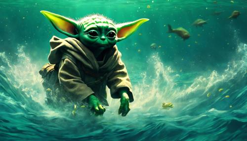 Baby yoda, riding horse, underwater