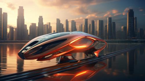 Futuristic skyscrapers and flying cars