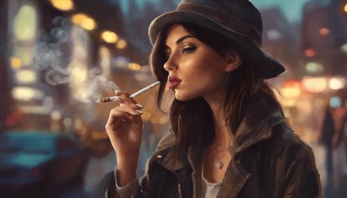 A cool beautiful brunette girl smoking a cigarette 