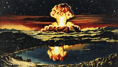 An Atomic Bomb Exploding at night 