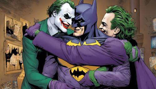 Batman hugging The Joker, friends