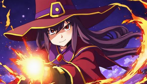 megumin with purple fire surrounding her