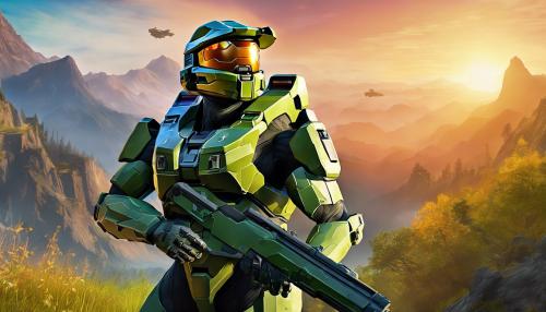 Master Chief from Halo Infinite, ultra Detailed, and colorful, with a beautiful background