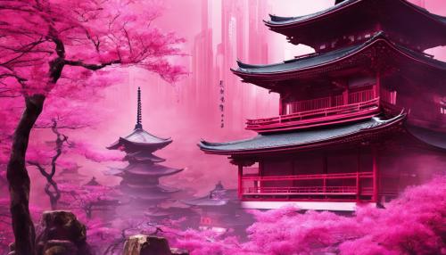 fantasy, city, temple, japanese, futuristic, pink, geisha