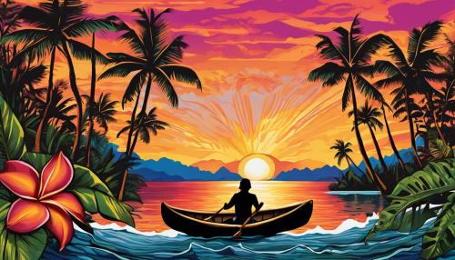 indigenous Hawaiian, canoe, tropical, paradise, tribal, sunset, lei, plumeria