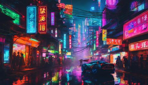 neon city, in Asia, cyber punk, futuristic, colorful, fantasy, hyper realistic, Robotic