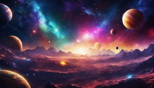 outer space scape, with a galaxy, colorful planets and stars floating all around, comet shooting through the air, hyper realistic, fantasy 