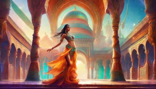 belly dancer, futuristic, dancing, fantasy, colorful, palace 