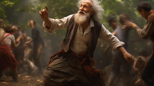 Gipsy man dancing in the wood